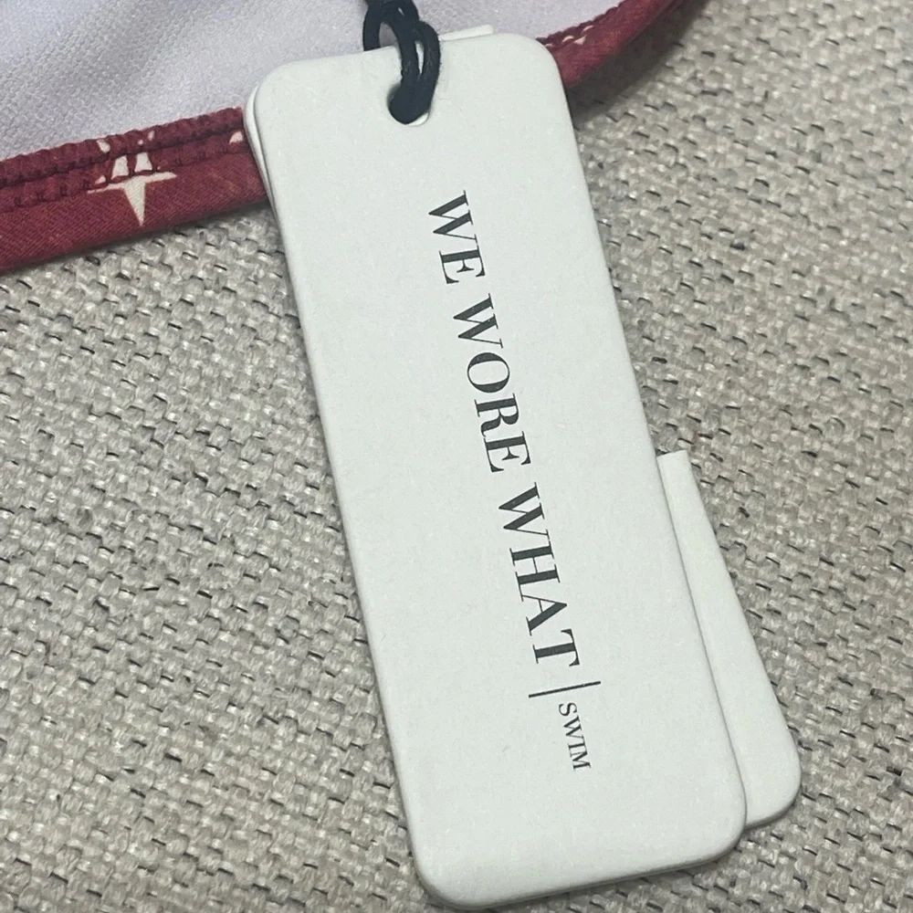 NEW WeWoreWhat Swim Emily Bottom XS Dark Red Vintage Stars High-Waist High-Leg - Picture 6 of 7